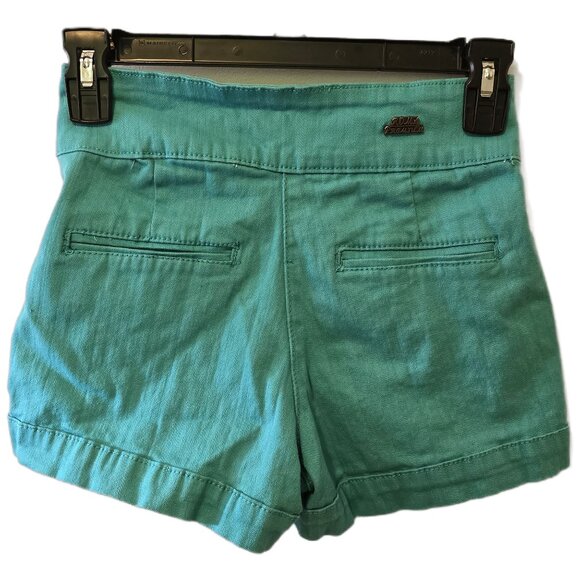 Vintage Y2K Blue High Waisted Shorts Hot Pants Button Up Turquoise Teal Retro 0 - Picture 5 of 8